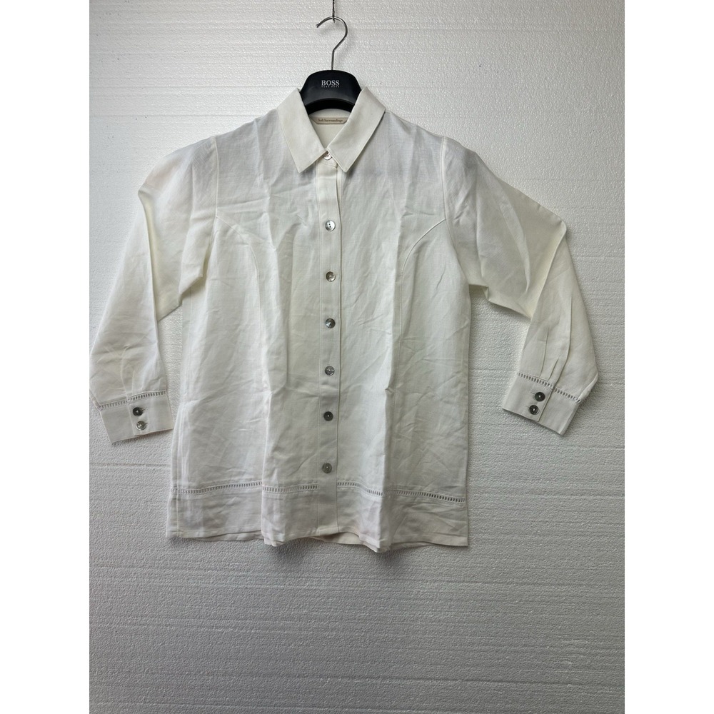 Soft Surroundings Shirt Women's‎ Off White Linen Blend Button Down Shirt  SZ PM